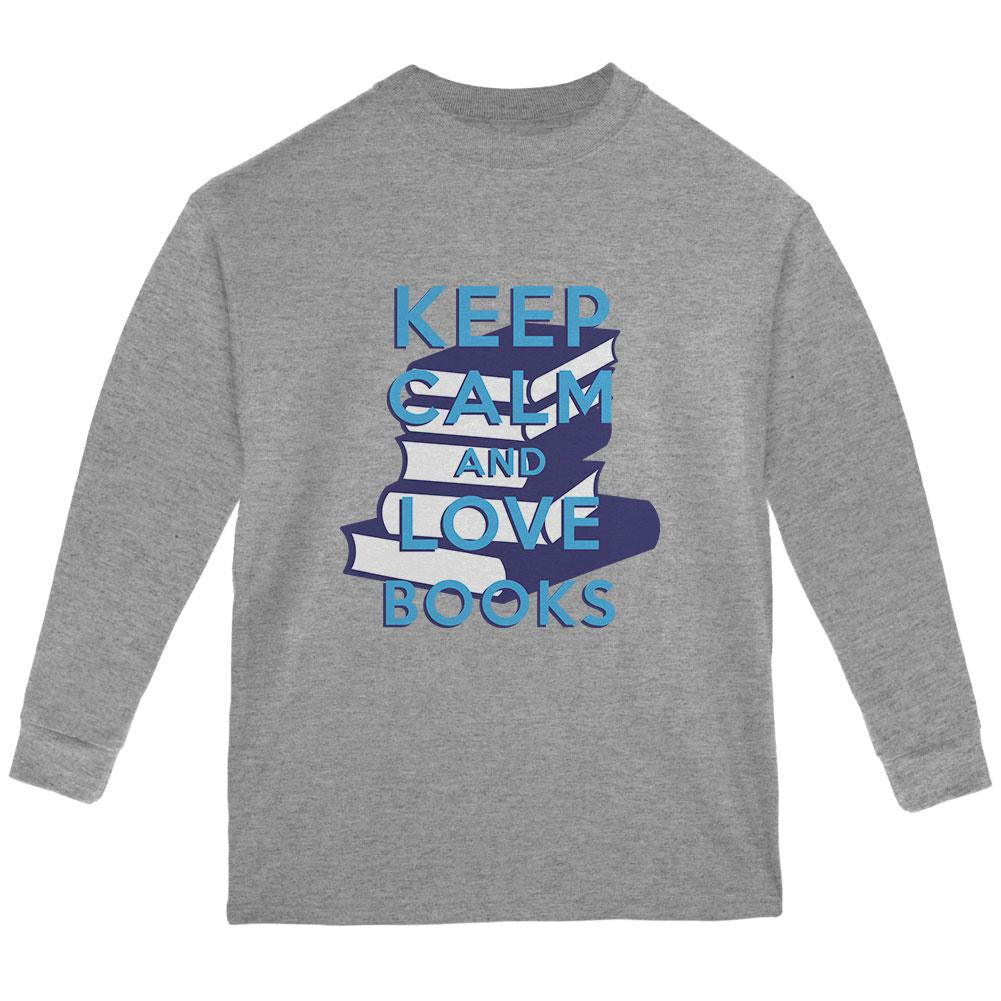 Keep Calm & Love Books Sport Grey Youth Long Sleeve T-Shirt Youth Long Sleeves Old Glory SM Grey