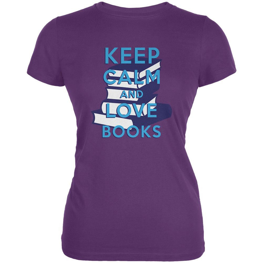 Keep Calm & Love Books Plum Juniors Soft T-Shirt Juniors T-Shirts Old Glory LG Purple 