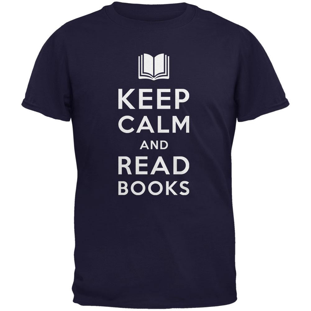 Keep Calm and Read Books Navy Youth T-Shirt Youth T-Shirts Old Glory SM Blue 