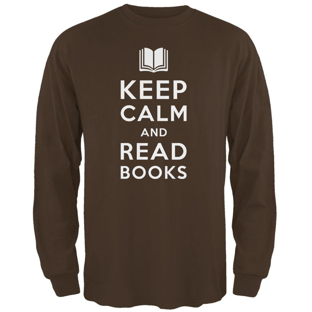 Keep Calm and Read Books Brown Adult Long Sleeve T-Shirt Men's Long Sleeves Old Glory SM Brown 