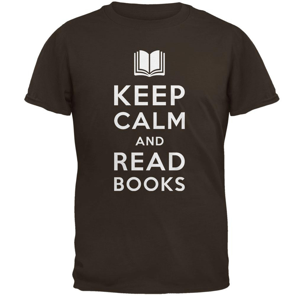 Keep Calm and Read Books Brown Adult T-Shirt Men's T-Shirts Old Glory SM Brown 