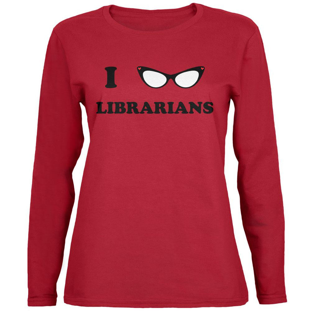 I Heart Love Librarians Red Womens Long Sleeve T-Shirt Women's Long Sleeves Old Glory 2XL Red 