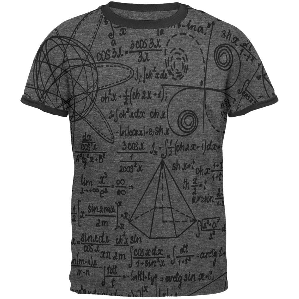 Math Geek Formulas All Over Heather-Black Men's Ringer T-Shirt Men's T-Shirts Old Glory MD Grey 