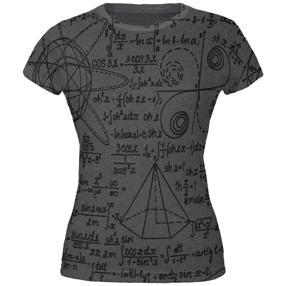 Math Geek Formulas All Over Dark Heather Juniors Soft T-Shirt Juniors T-Shirts Old Glory SM Grey 