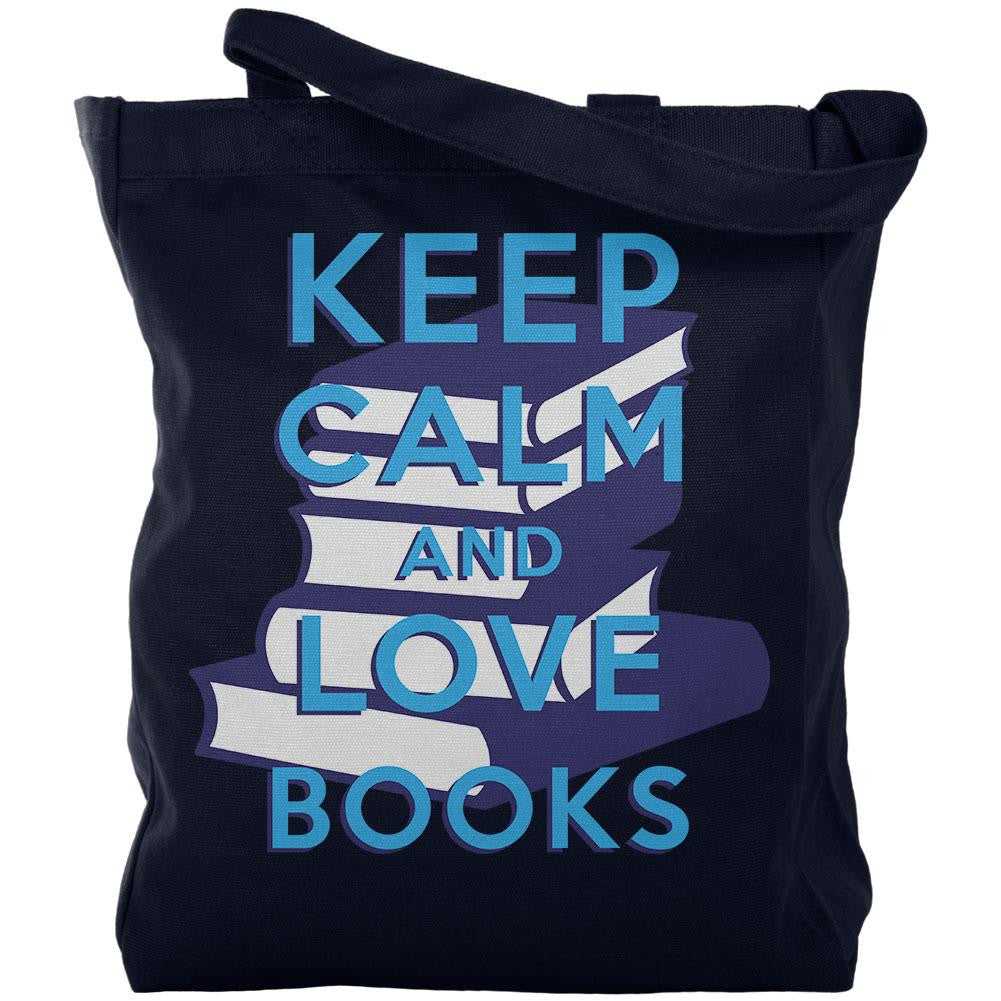 Keep Calm & Love Books Navy Canvas Tote Bag Totes Old Glory OS Dark Blue 