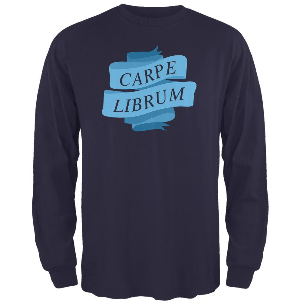 Carpe Librum Seize the Book Banner Navy Adult Long Sleeve T-Shirt Men's Long Sleeves Old Glory 2XL Blue 