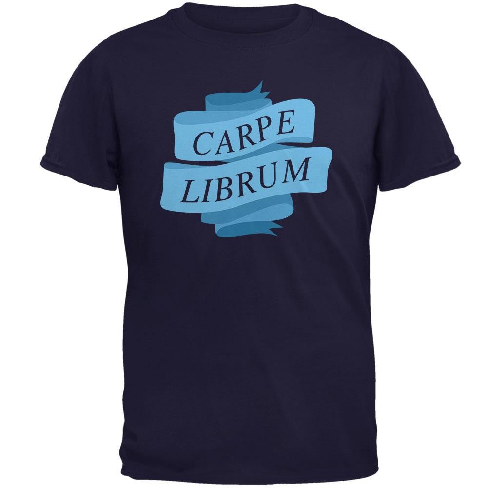 Carpe Librum Seize the Book Banner Navy Adult T-Shirt Men's T-Shirts Old Glory 2XL Blue 