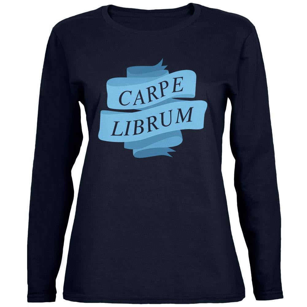 Carpe Librum Seize the Book Banner Navy Womens Long Sleeve T-Shirt Women's Long Sleeves Old Glory 2XL Blue 