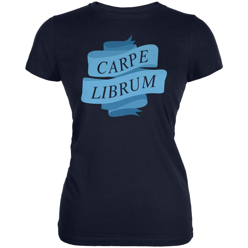 Carpe Librum Seize the Book Banner Navy Juniors Soft T-Shirt Juniors T-Shirts Old Glory 2XL Blue 