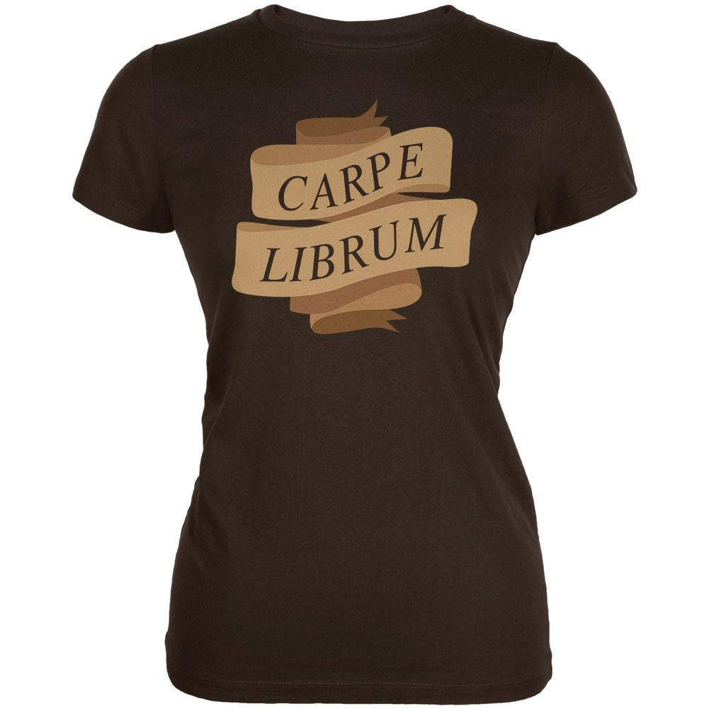 Carpe Librum Seize the Book Banner Brown Juniors Soft T-Shirt Juniors T-Shirts Old Glory 2XL Brown 