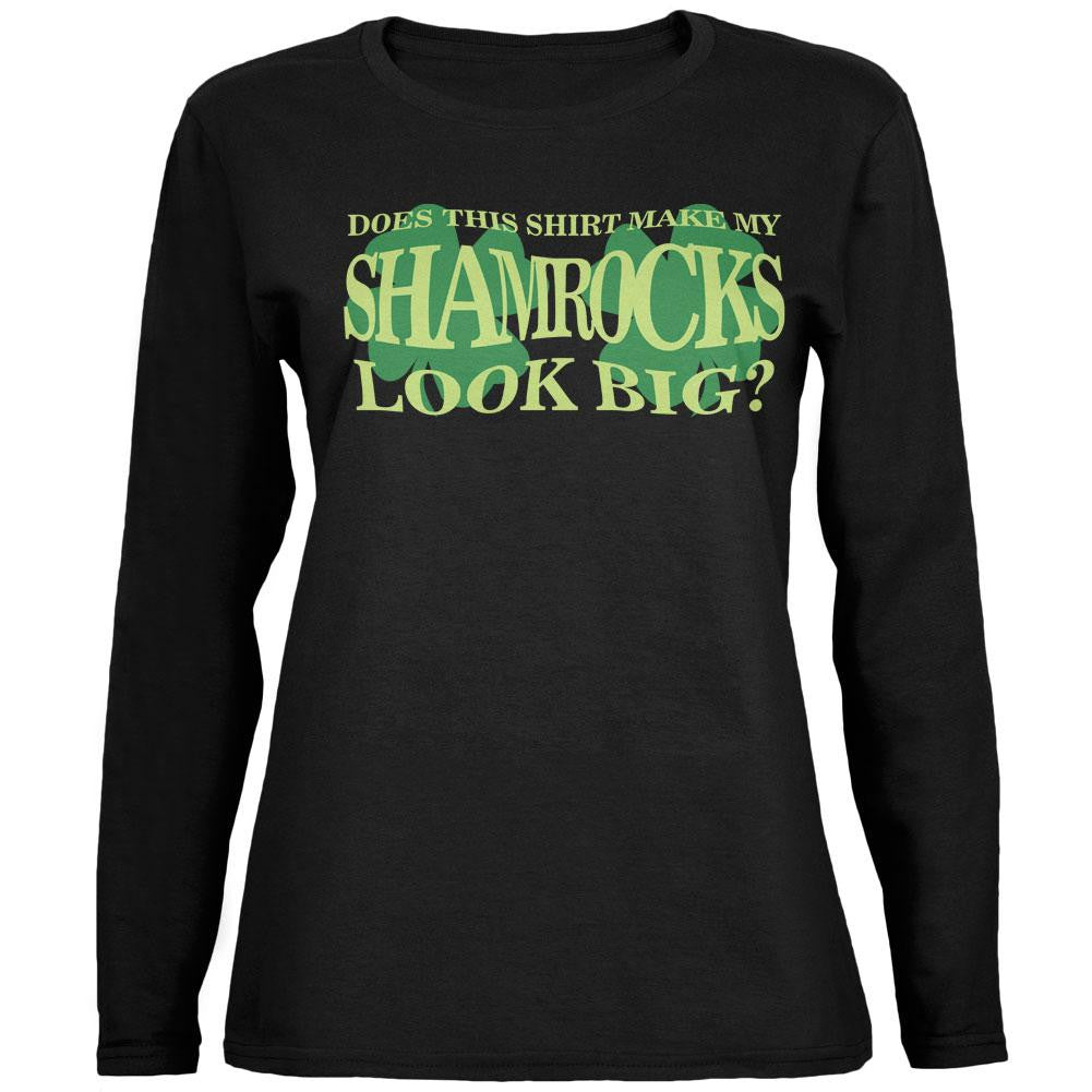 St. Patrick's Day Big Irish Shamrocks Black Womens Long Sleeve T-Shirt Women's Long Sleeves Old Glory 2XL Black 