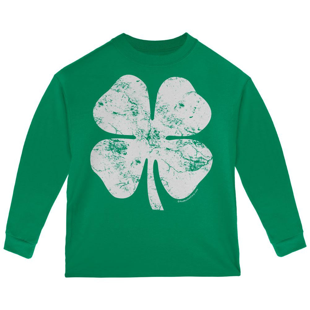 St. Patrick's Day Big White Shamrock Green Toddler Long Sleeve T-Shirt Toddler Long Sleeves Old Glory 2T Green 