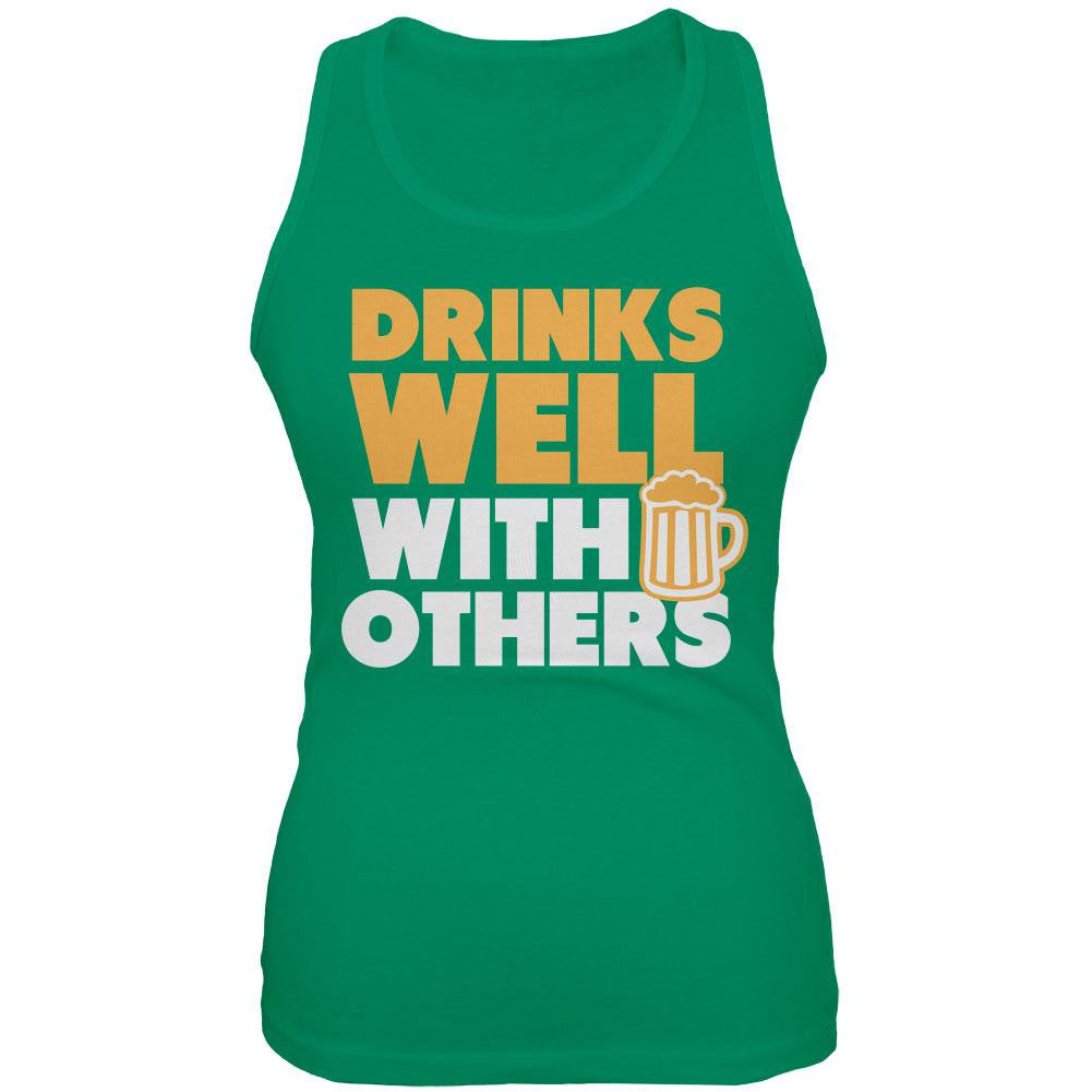 St Patricks Day Drinks Well With Others Kelly Green Juniors Soft Tank Top Juniors Tank Tops Old Glory 2XL Green 