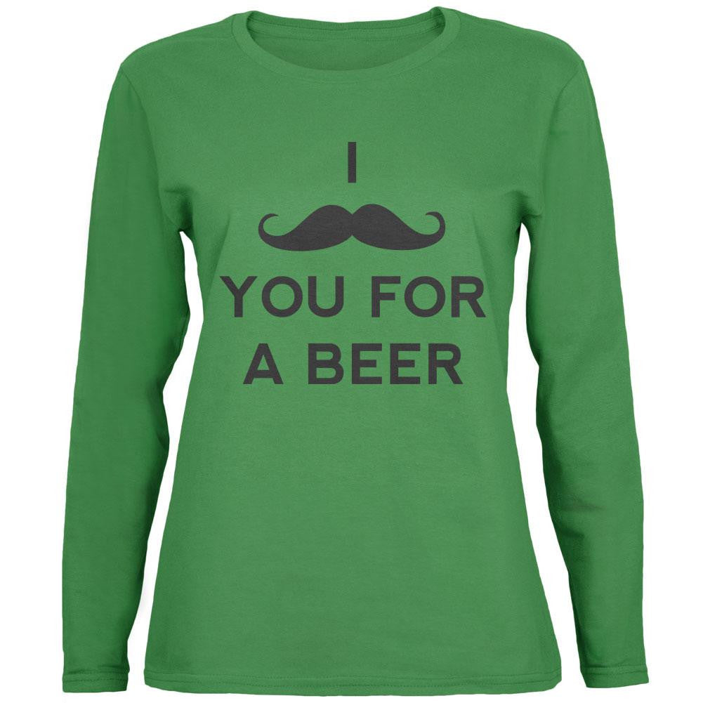 St Patricks Day I Mustache You for a Beer Green Womens Long Sleeve T-Shirt Women's Long Sleeves Old Glory   