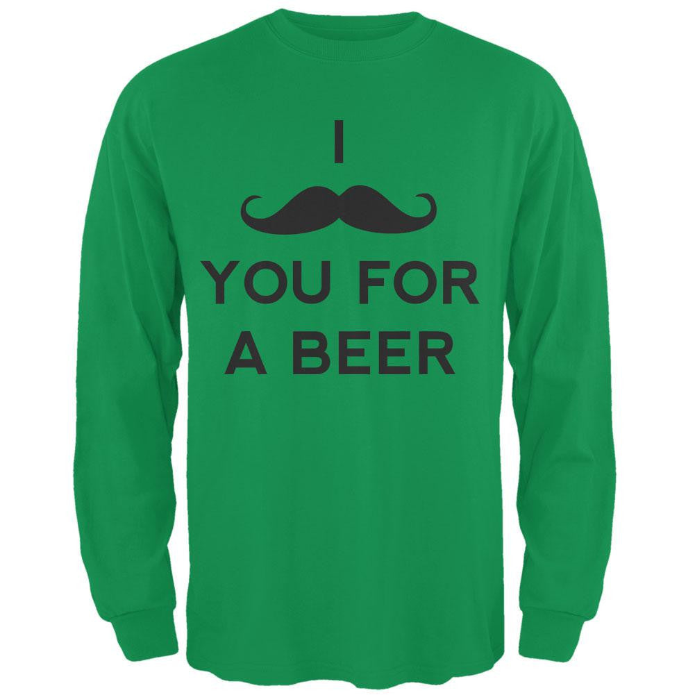 St Patricks Day I Mustache You for a Beer Irish Green Adult Long Sleeve T-Shirt Men's Long Sleeves Old Glory   