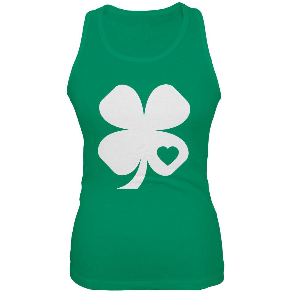 St. Patrick's Day Shamrock Heart Kelly Green Juniors Soft Tank Top Juniors Tank Tops Old Glory 2XL Green 