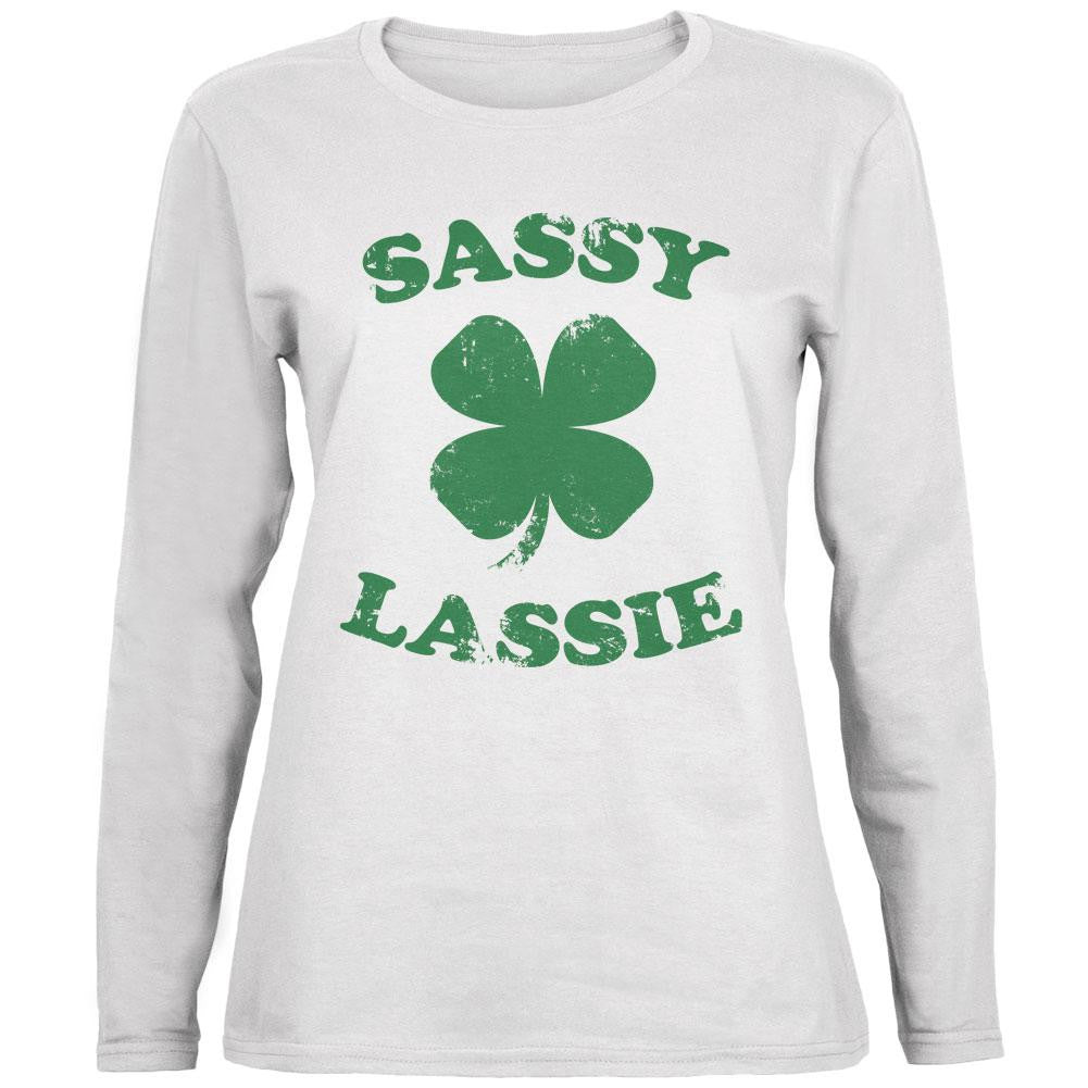 St. Patrick's Day Sassy Lassie White Womens Long Sleeve T-Shirt Women's Long Sleeves Old Glory   