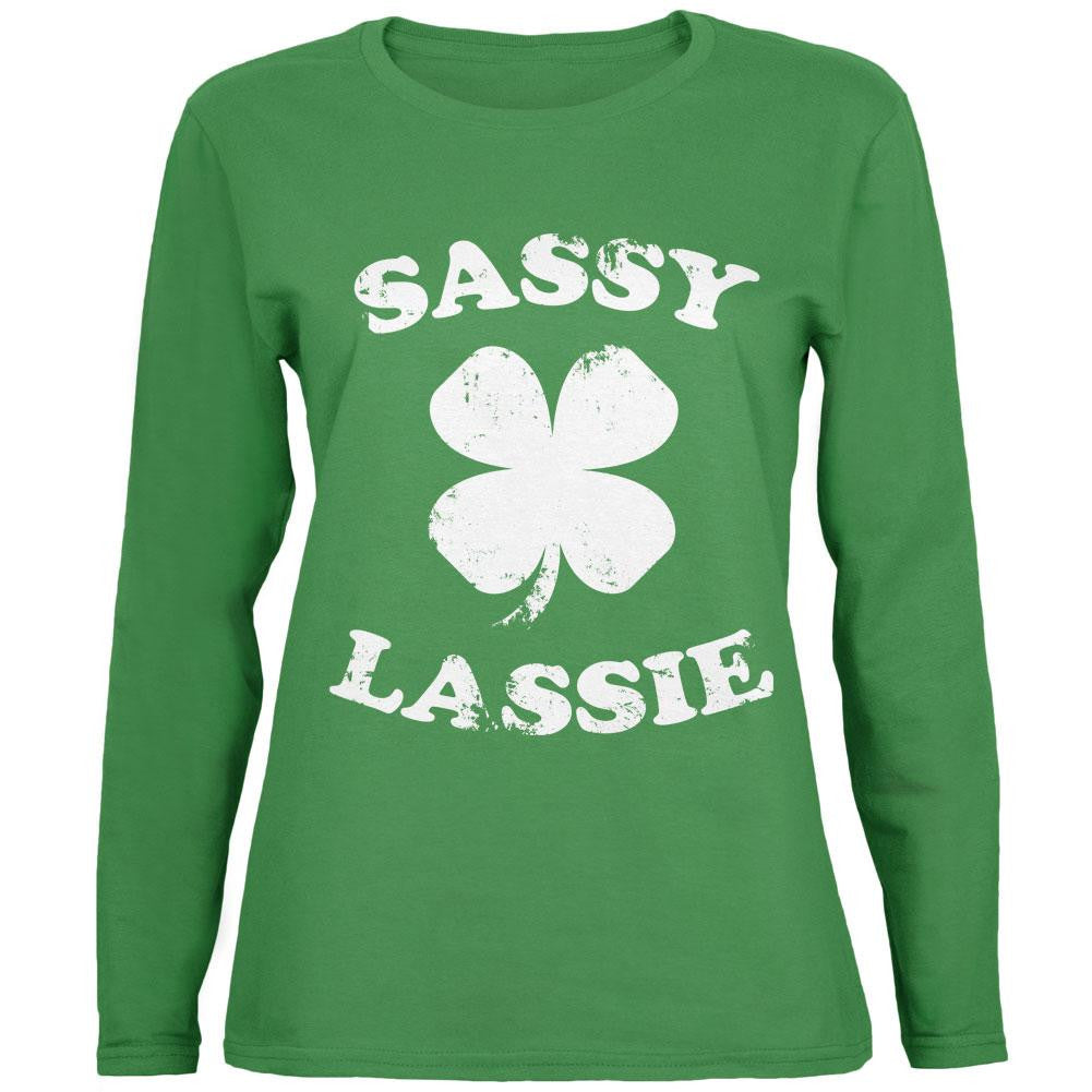 St. Patrick's Day Sassy Lassie White Womens Long Sleeve T-Shirt Women's Long Sleeves Old Glory   