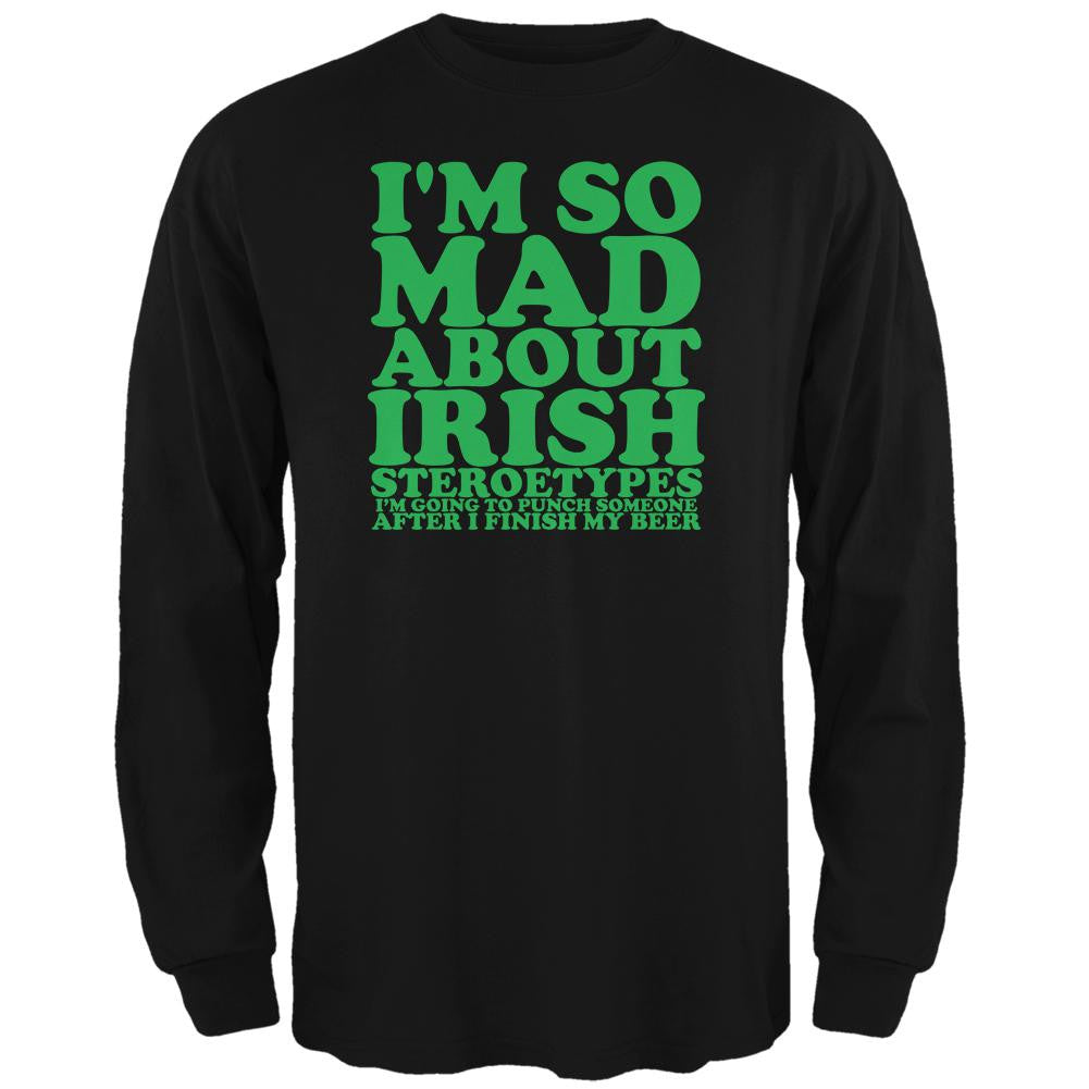 St Patricks Mad About Irish Stereotypes Black Adult Long Sleeve T-Shirt Men's Long Sleeves Old Glory 2XL Black 