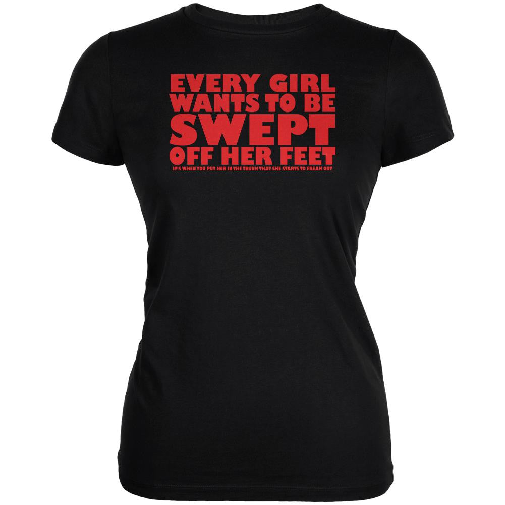 Valentines Swept Off Her Feet Black Juniors Soft T-Shirt Juniors T-Shirts Old Glory 2XL Black 