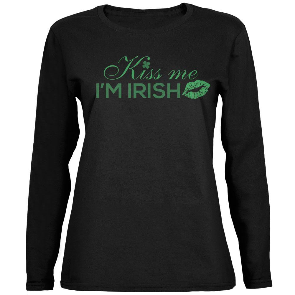 St. Patrick's Day Kiss Me I'm Irish Black Womens Long Sleeve T-Shirt Women's Long Sleeves Old Glory   