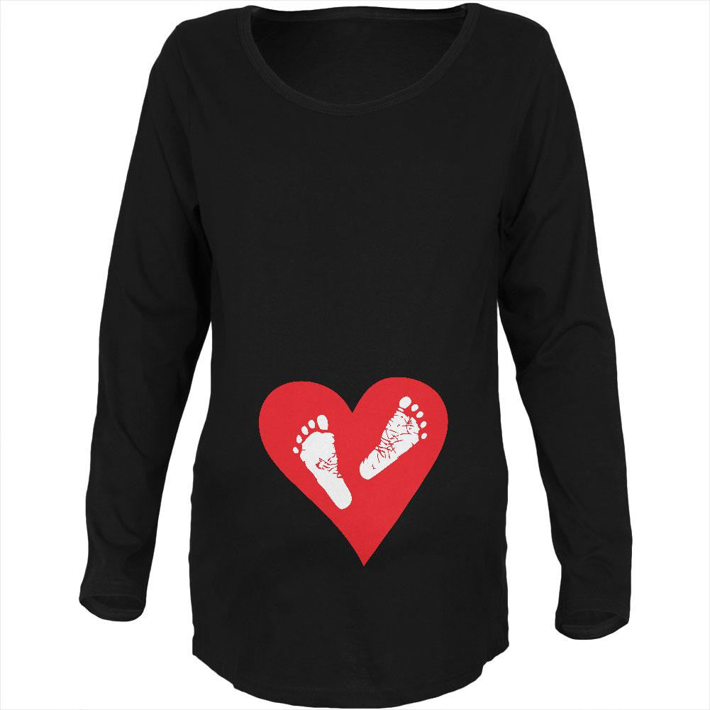 Valentine's Day Heart Baby Feet Black Maternity Soft Long Sleeve T-Shirt Maternity Long Sleeve T-Shirts Old Glory 2XL Black 