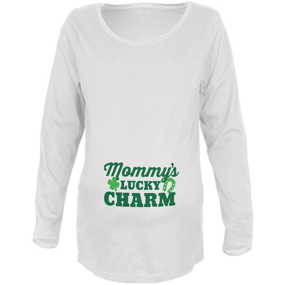 Mommy's Lucky Charm White Maternity Soft Long Sleeve T-Shirt Maternity Long Sleeve T-Shirts Old Glory   