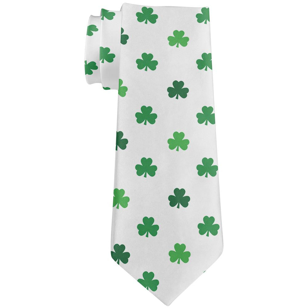 St Patricks Day Shamrock White All Over Neck Tie Men's Neck Ties Old Glory   