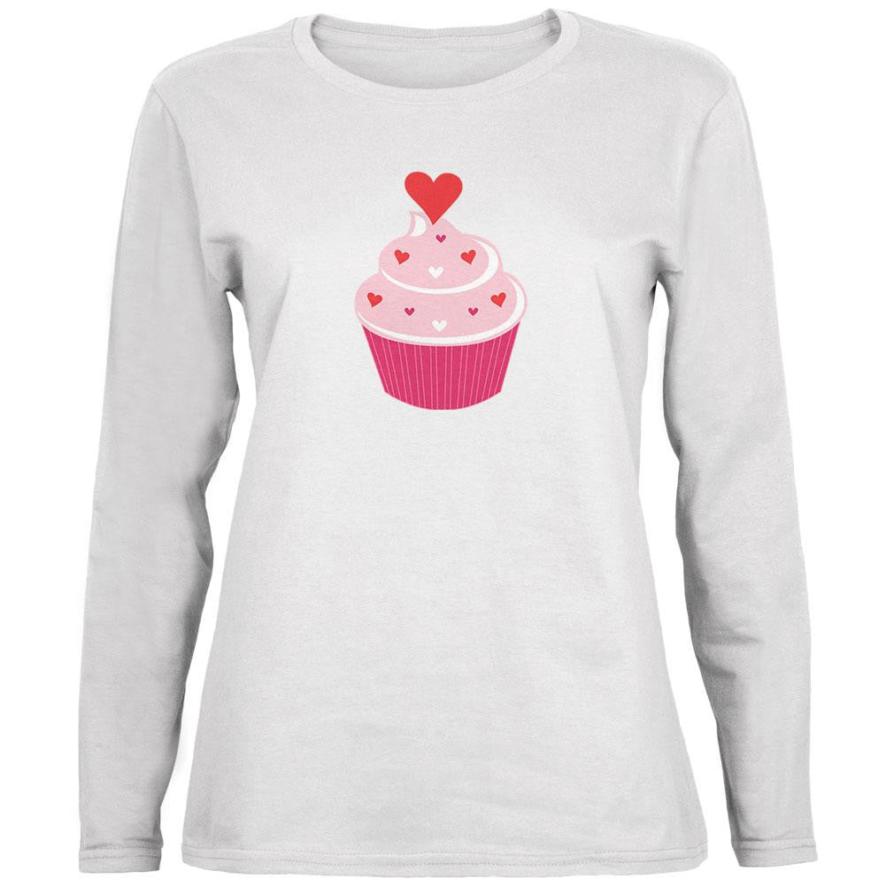 Valentine's Day Heart Cupcake White Womens Long Sleeve T-Shirt Women's Long Sleeves Old Glory 2XL White 