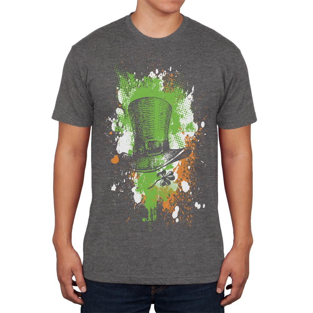 St Patricks Leprechaun Hat Splatter Charcoal Heather Adult Soft T-Shirt Men's T-Shirts Old Glory 2XL Grey 