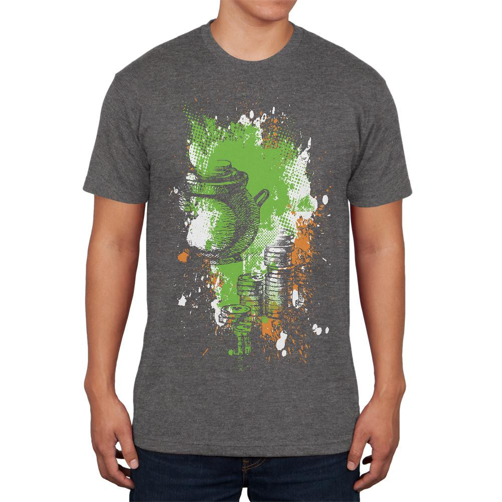 St Patricks Pot of Gold Splatter Charcoal Heather Adult Soft T-Shirt Men's T-Shirts Old Glory 2XL Grey 