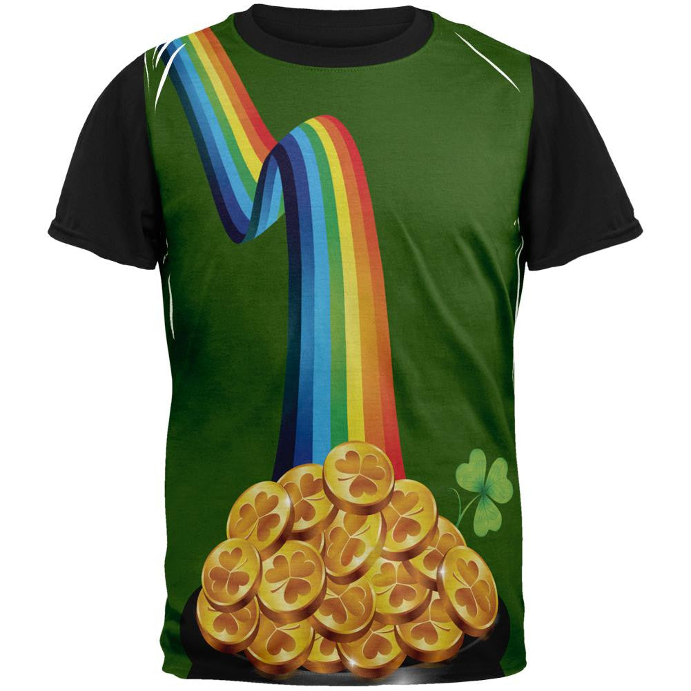 St Patricks Lucky Rainbow Pot of Gold Adult Black Back T-Shirt Men's T-Shirts Old Glory SM Multi 