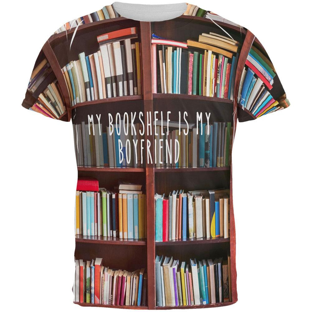 Book Shelf Boyfriend All Over Adult T-Shirt Men's T-Shirts Old Glory SM White 