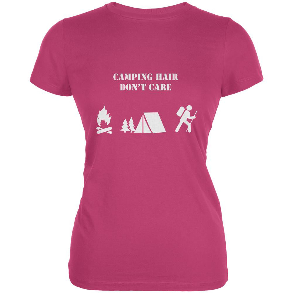 Camping Hair Don't Care Berry Pink Juniors Soft T-Shirt Juniors T-Shirts Old Glory 2XL Pink 