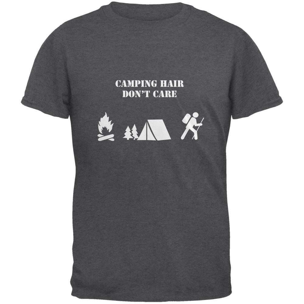 Camping Hair Don't Care Dark Heather Adult T-Shirt Men's T-Shirts Old Glory 2XL Grey 