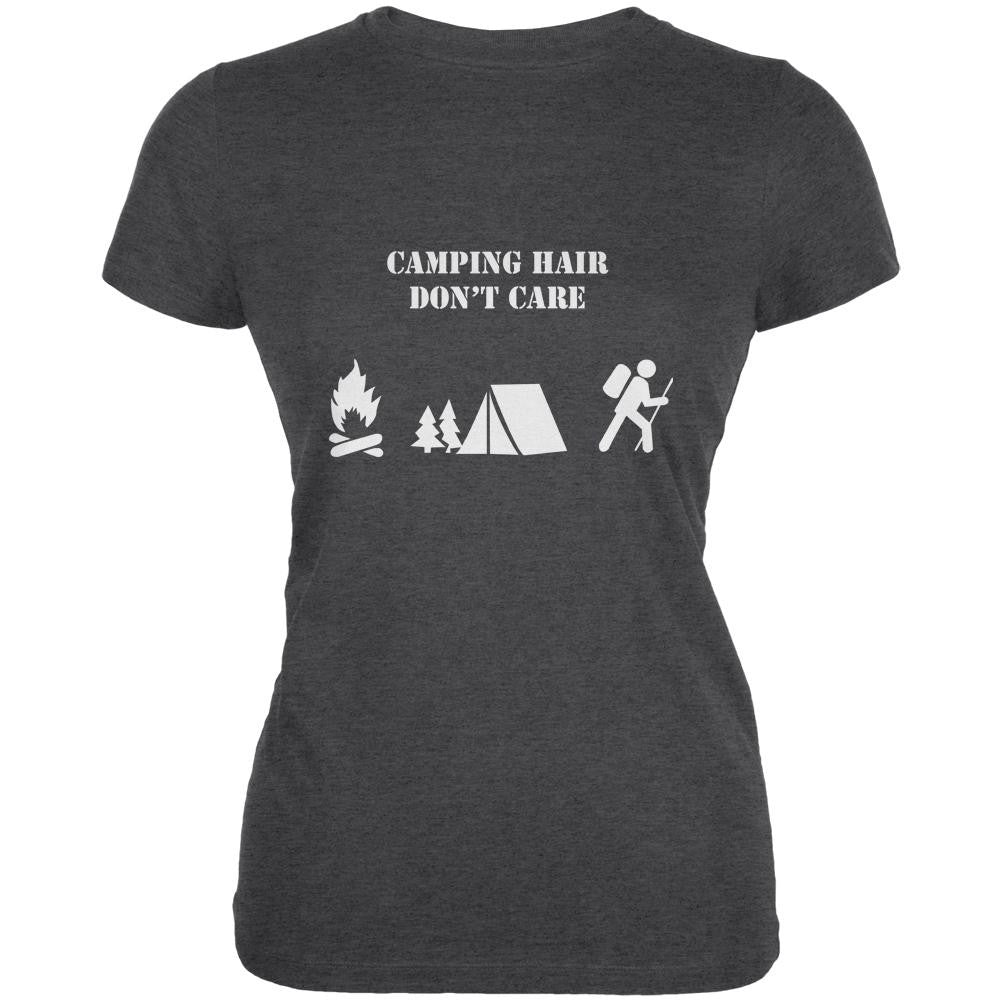 Camping Hair Don't Care Dark Heather Juniors Soft T-Shirt Juniors T-Shirts Old Glory 2XL Grey 