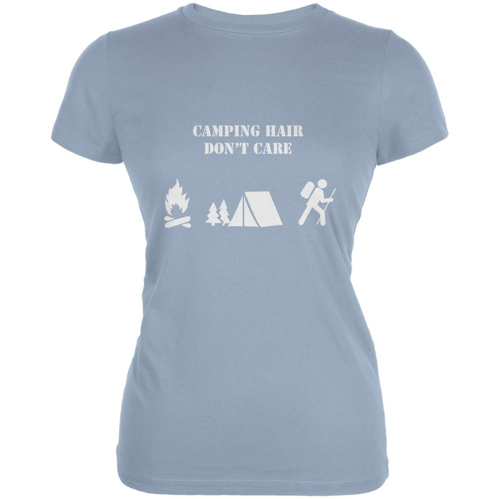 Camping Hair Don't Care Light Blue Juniors Soft T-Shirt Juniors T-Shirts Old Glory 2XL Blue 