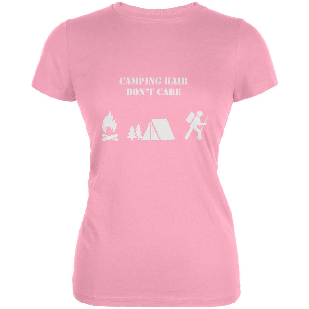 Camping Hair Don't Care Light Pink Juniors Soft T-Shirt Juniors T-Shirts Old Glory LG Pink 