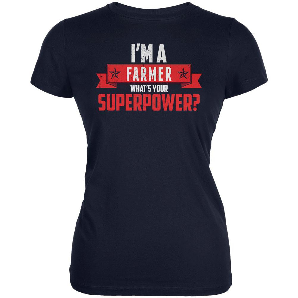 I'm A Farmer What's Your Superpower Navy Juniors Soft T-Shirt Juniors T-Shirts Old Glory 2XL Blue 