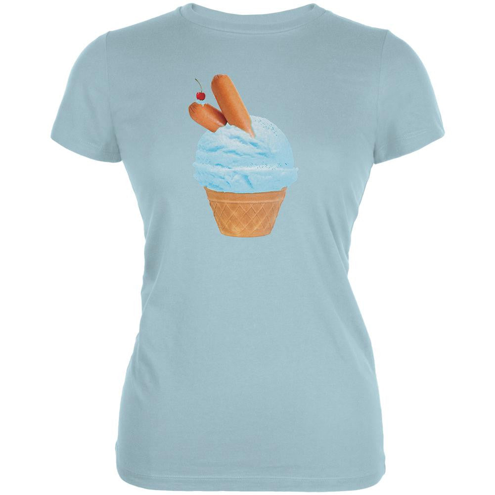 Ice Cream Cone Hot Dog Light Aqua Juniors Soft T-Shirt Juniors T-Shirts Old Glory LG Blue 