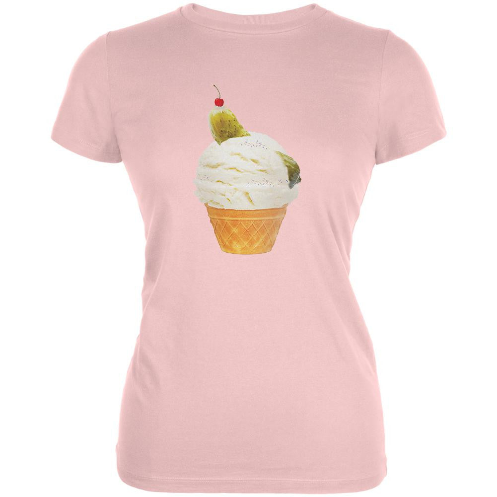 Ice Cream Cone Pickle Blush Pink Juniors Soft T-Shirt Juniors T-Shirts Old Glory LG Pink 