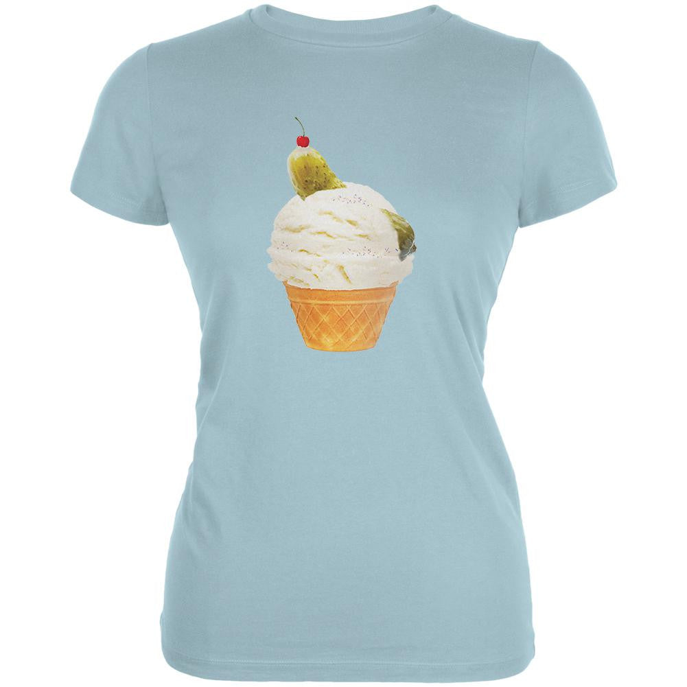 Ice Cream Cone Pickle Light Aqua Juniors Soft T-Shirt Juniors T-Shirts Old Glory LG Blue 