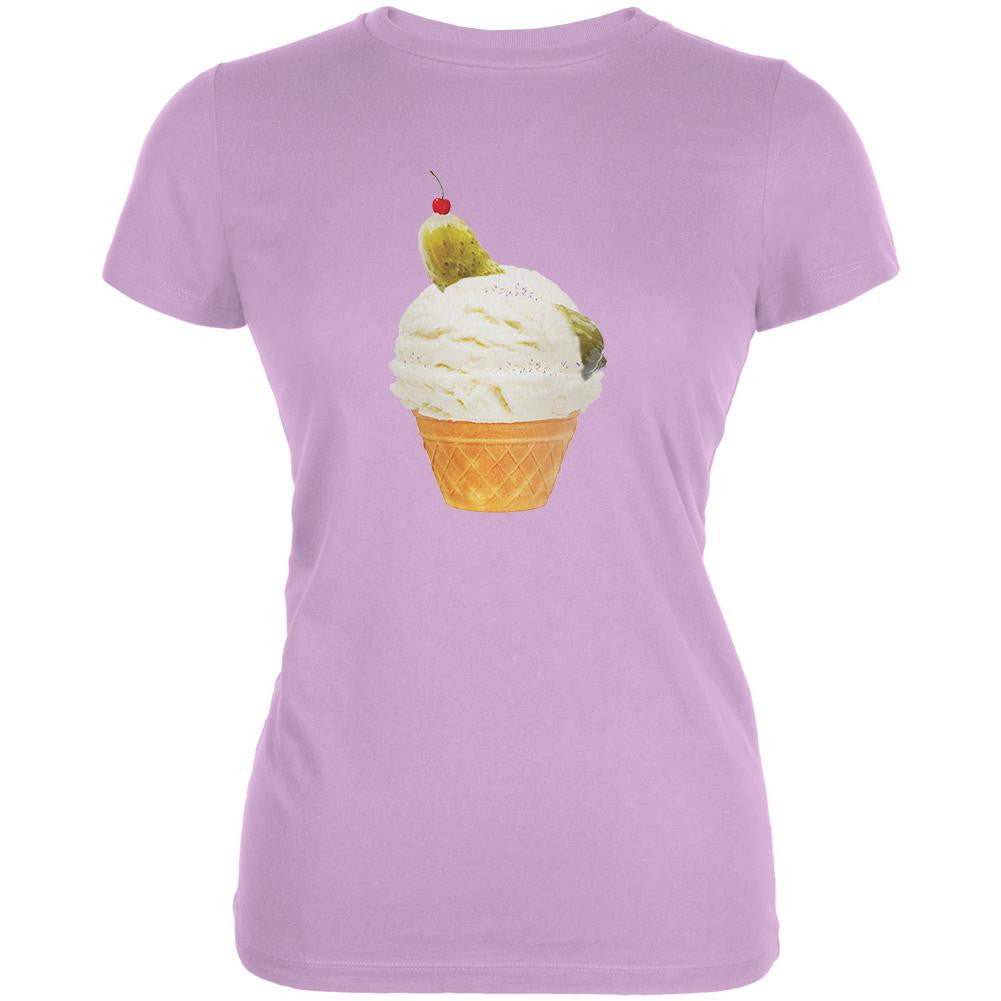 Ice Cream Cone Pickle Lilac Juniors Soft T-Shirt Juniors T-Shirts Old Glory LG Purple 