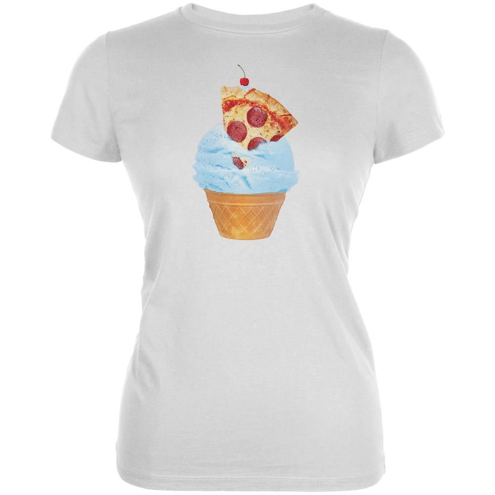 Ice Cream Cone Pizza White Juniors Soft T-Shirt Juniors T-Shirts Old Glory 2XL White 