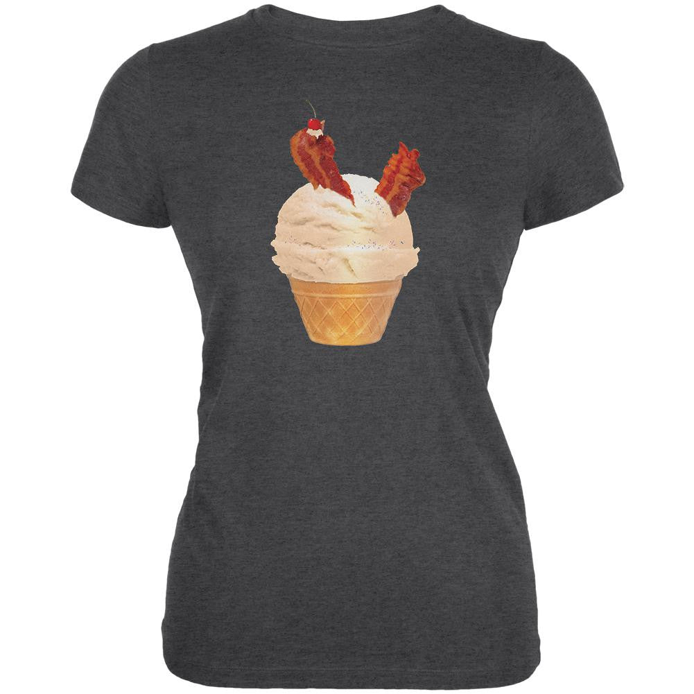 Ice Cream Cone Bacon Dark Heather Juniors Soft T-Shirt Juniors T-Shirts Old Glory 2XL Grey 