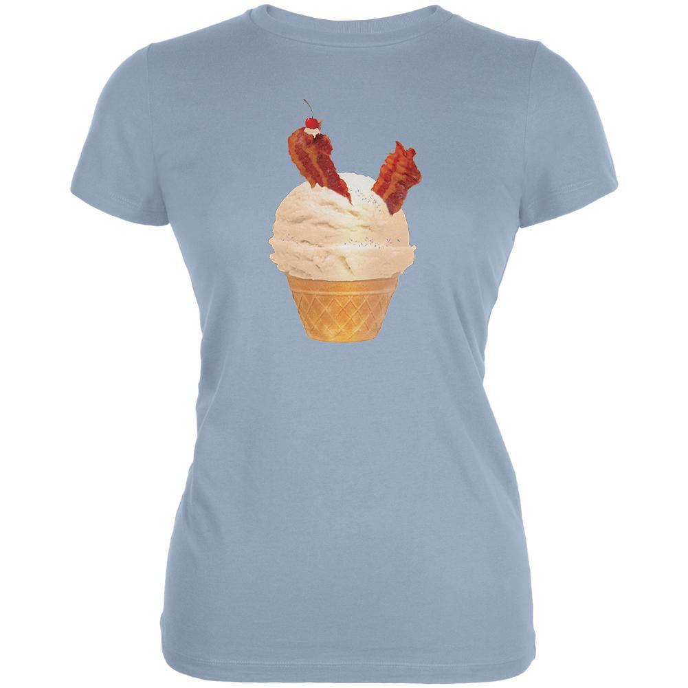 Ice Cream Cone Bacon Light Blue Juniors Soft T-Shirt Juniors T-Shirts Old Glory 2XL Blue 