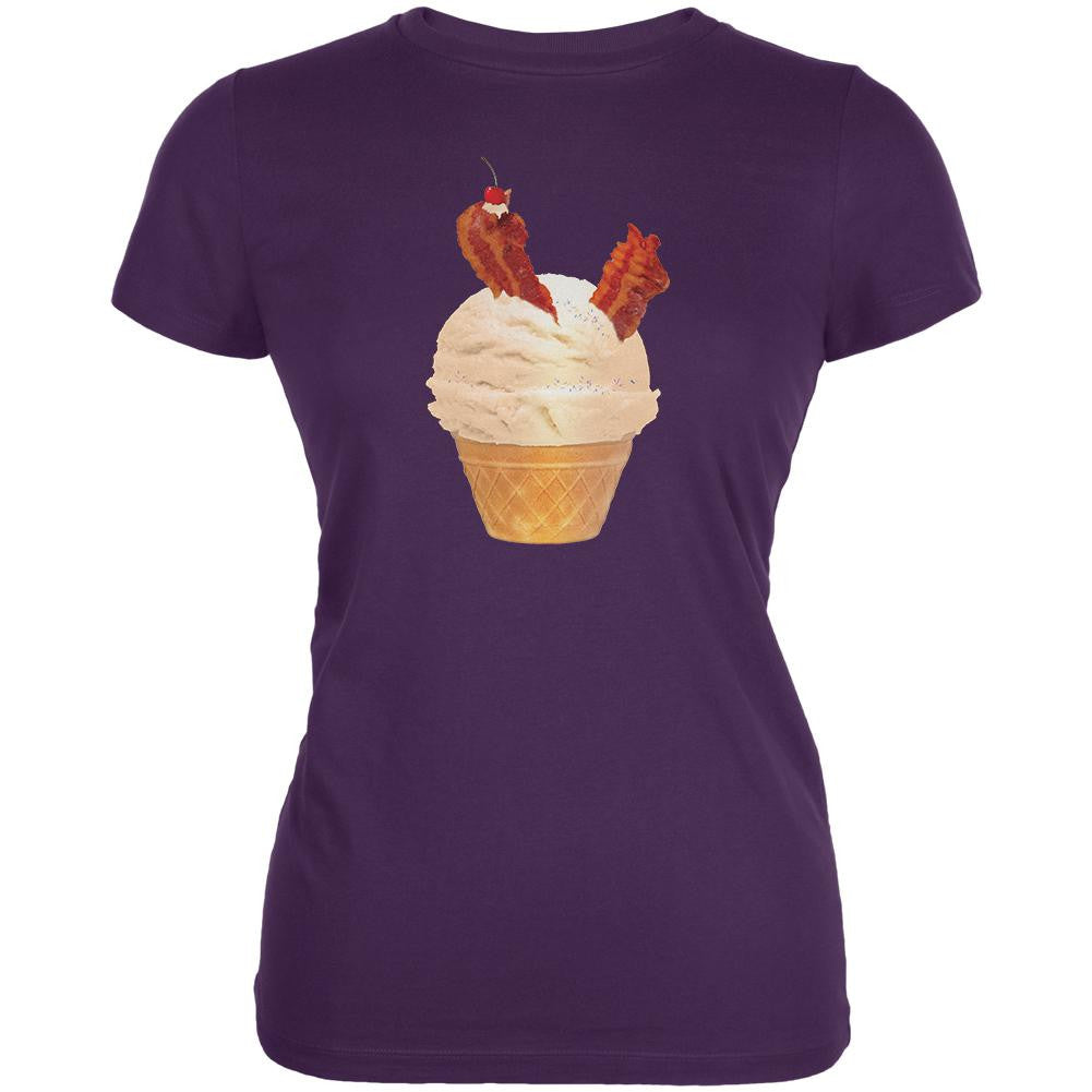 Ice Cream Cone Bacon Purple Juniors Soft T-Shirt Juniors T-Shirts Old Glory 2XL Purple 