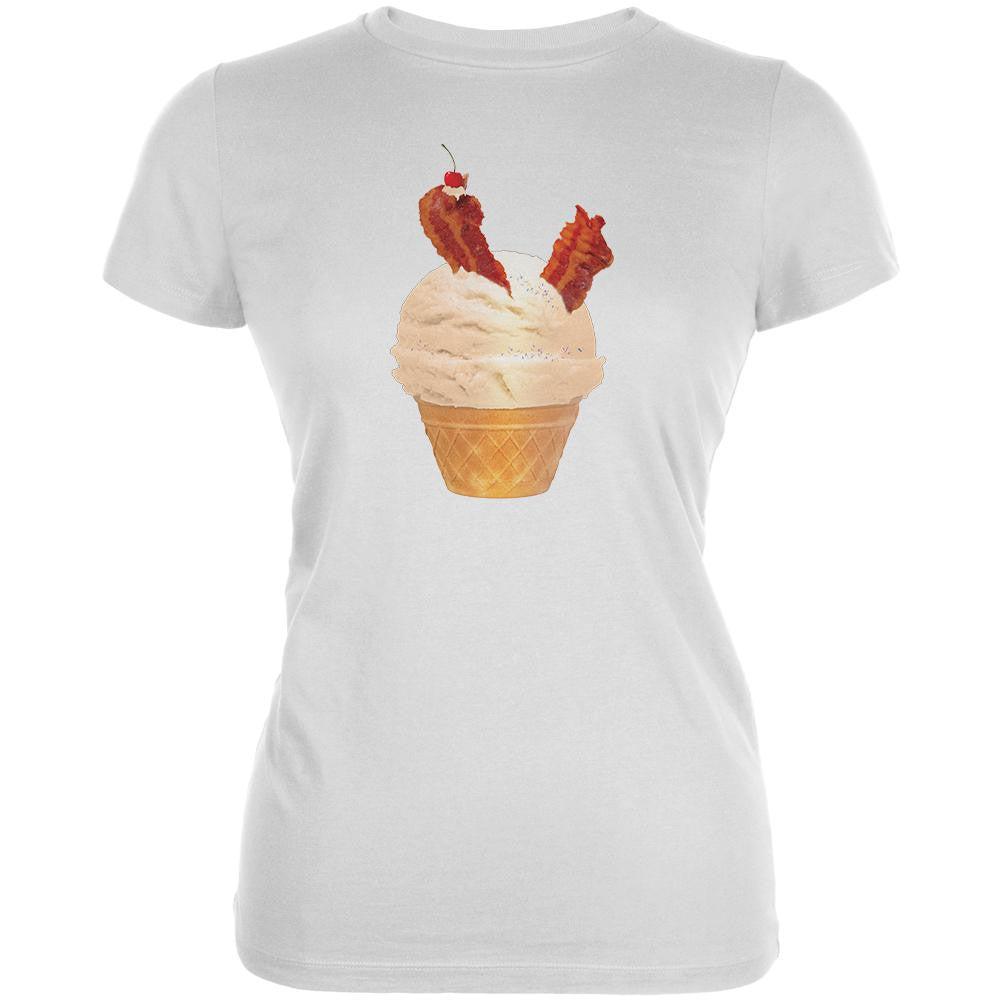 Ice Cream Cone Bacon White Juniors Soft T-Shirt Juniors T-Shirts Old Glory 2XL White 