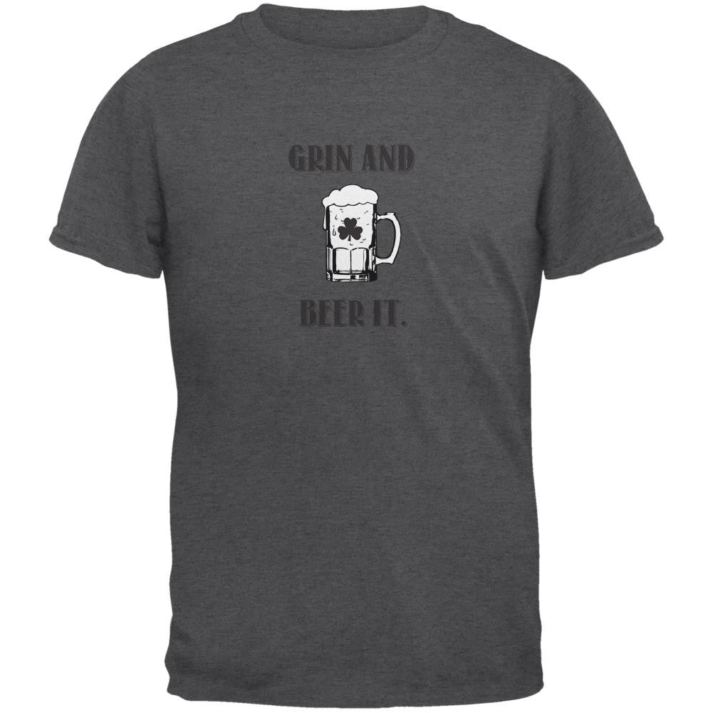 Grin and Beer It Dark Heather Adult T-Shirt Men's T-Shirts Old Glory SM Grey 