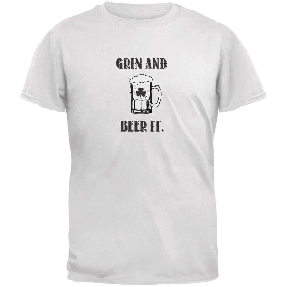 Grin and Beer It White Adult T-Shirt Men's T-Shirts Old Glory SM White 